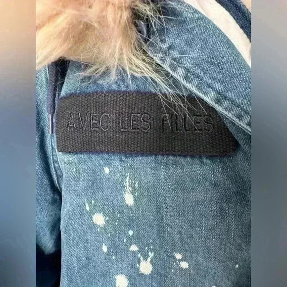 NWT Avec Les Filles Distressed Faux Fur Lined Denim Anorak ~ Large - Picture 3 of 11